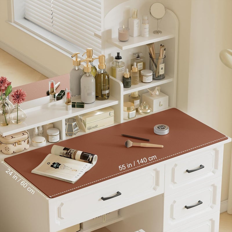 Aothia Leather Desk Pad Protector, Office Desk Mat, Large Mouse Pad, Laptop Desk Pad, Non-Slip PU Leather Desk Blotter, Waterproof Desk Writing Pad for Office and Home (Brown, 55" x 24") - Image 3